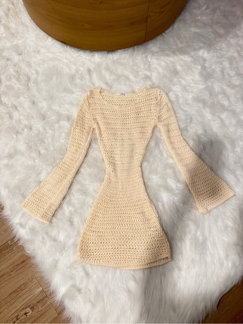 Peppermayo Cream Crochet Long-Sleeve Bodycon Dress